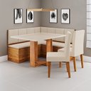 Ver imagem 1 de Conjunto Canto Alemão Baú com Mesa Retangular Tampo de Vidro com 2 Cadeiras Veloso Yescasa Bege/Mel/