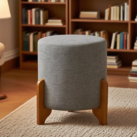 Puff Banqueta Thor Decorativo Retrô Sala Estar Quarto Reforçado Linho Cinza