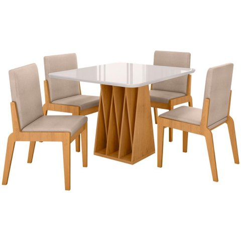 Kit Mesa de Jantar Orquestra com 4 Cadeira Sinfonia em Linho Naturale/off White/creme