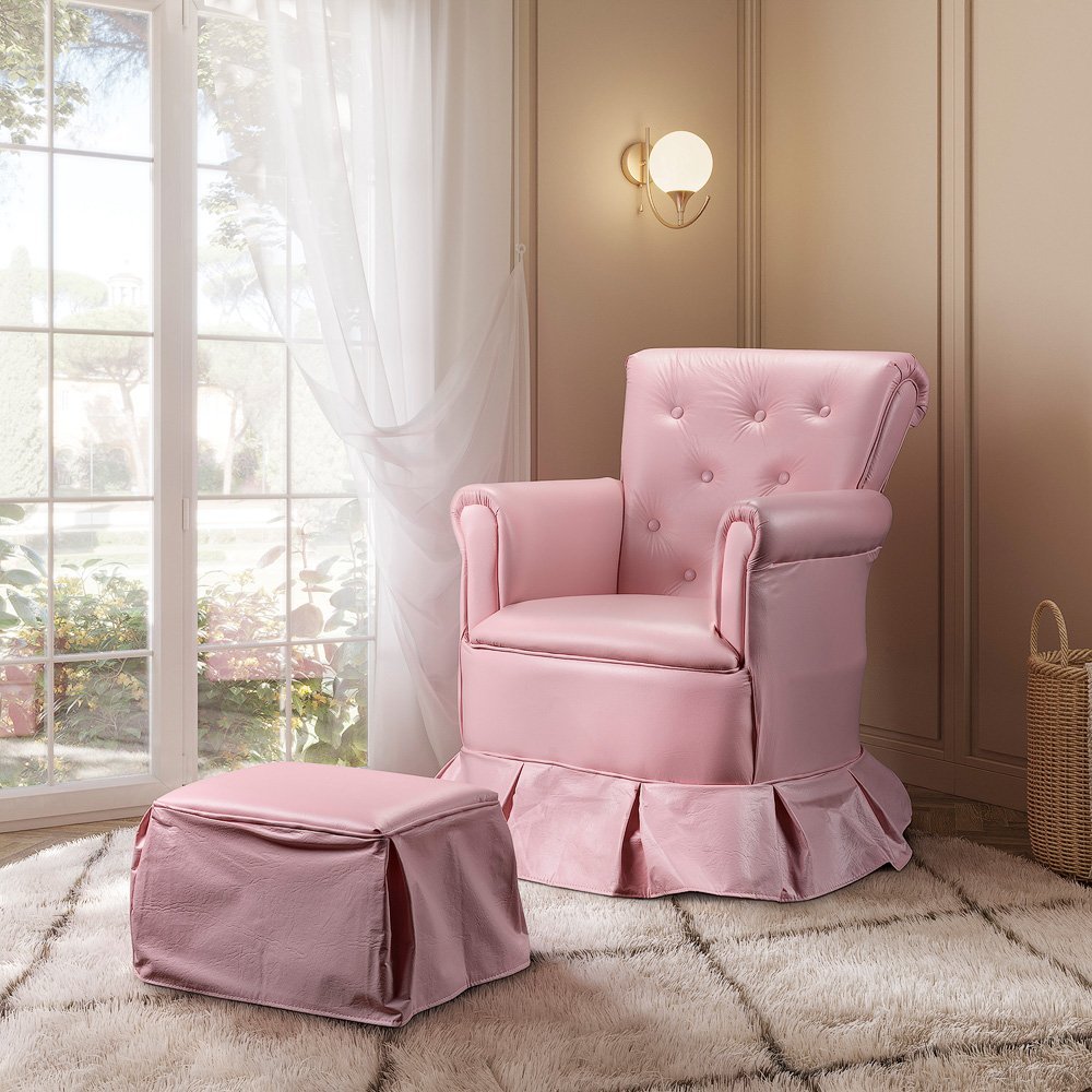 Poltrona Amamentação Balanço Decorativa com Puff Nana:Rosa - 2