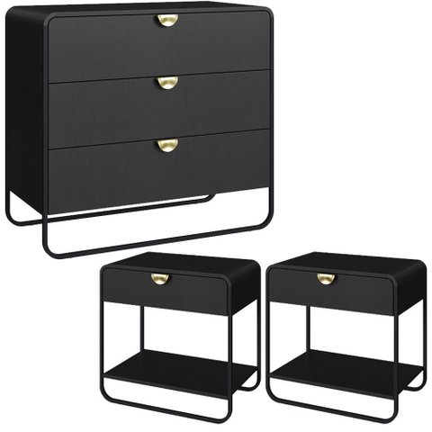 Comoda e 02 Mesas de Cabeceira Organica Nero Preto Artesano