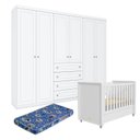 Ver imagem 1 de Berço Tutto New com Guarda Roupa Americano 6 Portas Branco Fosco e Colchão Ortobom - Matic