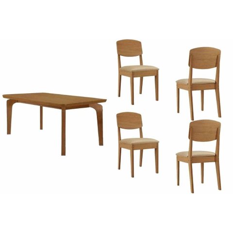 Conjunto: Mesa Sala Jantar Londrina Curvo 120cm + 4 Cadeiras Havana Naturale - Suede Creme Rufato