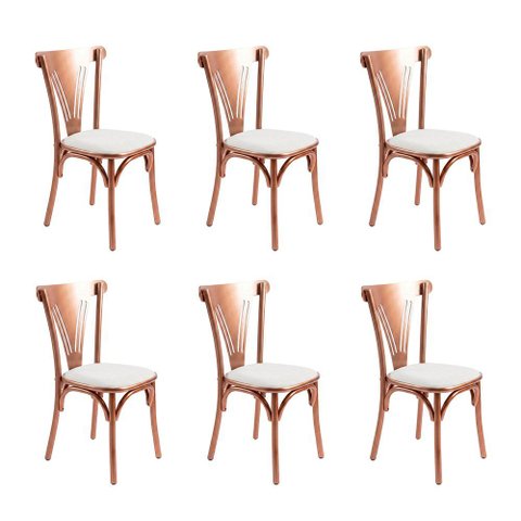 Kit 6 Cadeiras Paris Luxo Aço Carbono Resistente para Mesa de Jantar e Área Gourmet - Cobre/Branca