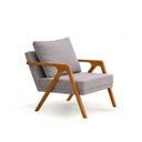 Ver imagem 3 de Poltrona Mona Pés de Madeira Linho Sala Escritorio Decoração:cinza