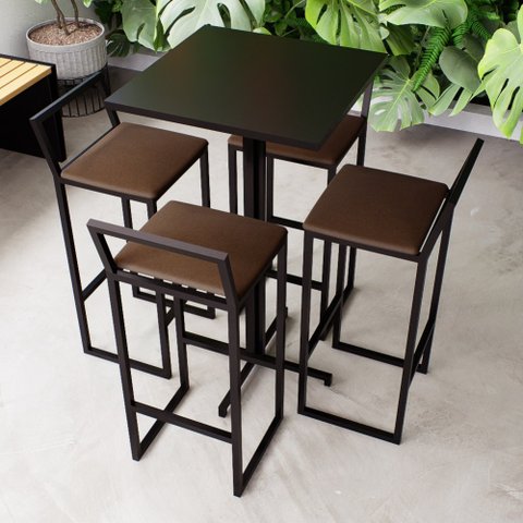 Conjunto Mesa Alta Bar Bistrô Quadrada Preta 4 Banquetas Confort Estofado Don Castro