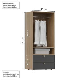 Guarda-Roupa 2 Módulos 2 Portas 3 Prateleiras 2 Gavetas Frame CabeCasa MadeiraMadeira - 5