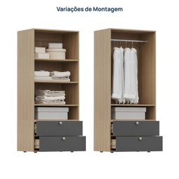Guarda-Roupa 2 Módulos 2 Portas 3 Prateleiras 2 Gavetas Frame CabeCasa MadeiraMadeira - 12