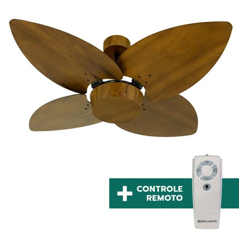 Ventilador de Teto Com Controle Remoto Natuvent Dahlia No Light 4 Pás Madeira Imbuia 127v