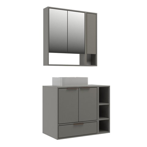 Conjunto para Banheiro Modulado 802 com Cuba e Espelheira 80cm Prime Yescasa Cinza/Cimento