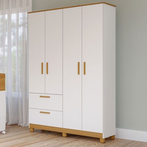 Guarda-roupa de Bebê Jujuba 4 Portas 2 Gavetas 100% Mdf Branco/nature - Permóbili