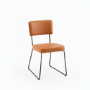 Ver imagem 1 de Cadeira de Jantar Minimalista Roma Tecido Couríssimo Caramelo Base Aço Preto - Ooca Móveis