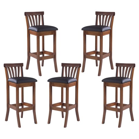 Kit 5 Banquetas Alta Estofada Anthurium 36 x 100 Cm Madeira Maciça Imbuia Facto Impermeável Marrom L