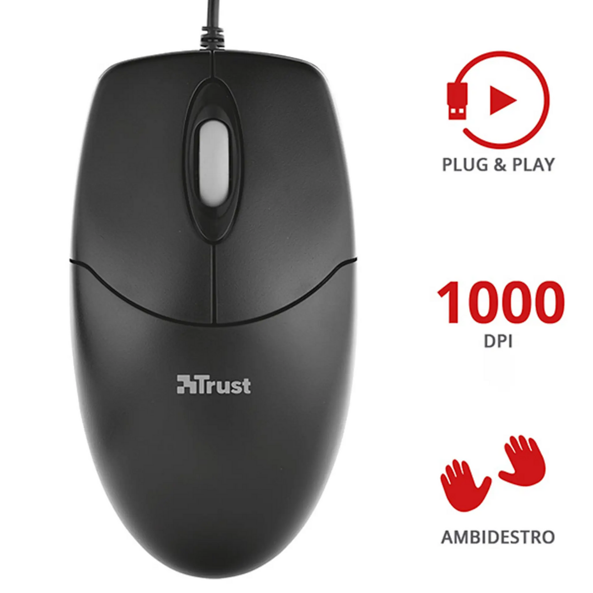 Mouse Trust, 16591, Basi Optical USB Preto Ambidestro - 3