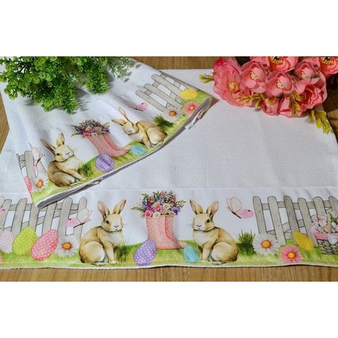 Kit Pano de Pratos Tema Páscoa 2 Pçs - Coelhos Bota