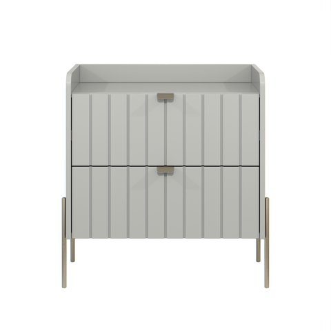 Mesa de Cabeceira Industrial Off White Moriah 60cm Puxadores Slim e Pes de Ferro Champagne