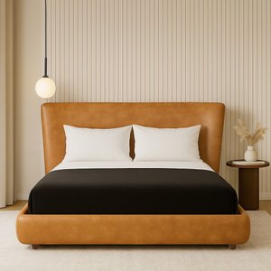 Cama Japonesa com Cabeceira Corea Seo Queen Courino Caramelo - Sallar Home