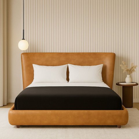 Cama Japonesa com Cabeceira Corea Seo Queen Courino Caramelo - Sallar Home