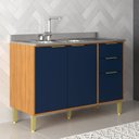 Ver imagem 1 de Balcão de Cozinha 2 Portas 3 Gavetas Domus Espresso Móveis Azul/Nogal/Royal