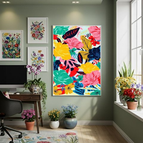 Quadro Decorativo Estampa Flor Vibrante 70x50cm Mold Branca