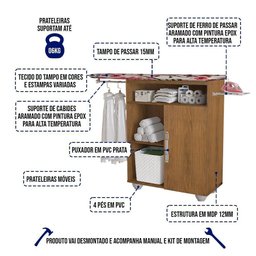 Tábua de Passar Roupas Clean com Organizador e Cabideiro Freijó - 2