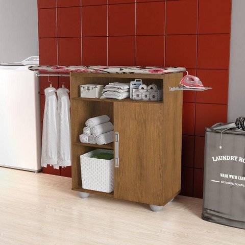 Tábua de Passar Roupas Clean com Organizador e Cabideiro Freijó