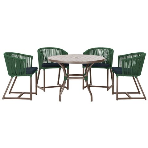 Mesa com 4 Cadeiras de Jantar Roma 100cm e Noronha em Aluminío Marrom Corda Nautica Estofado 12 Tram