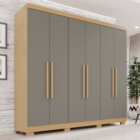 Guarda-Roupa Casal 6 Portas 2 Gavetas França Cinza/Jequitibá/Granizo