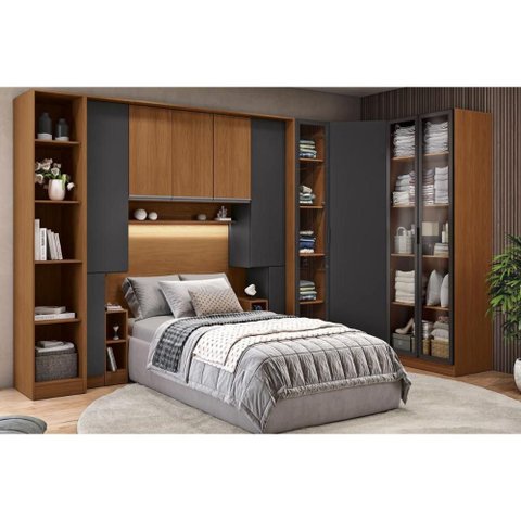 Quarto Modulado Solteiro Liga 9PÇAS QM36 Grafite Kappesberg