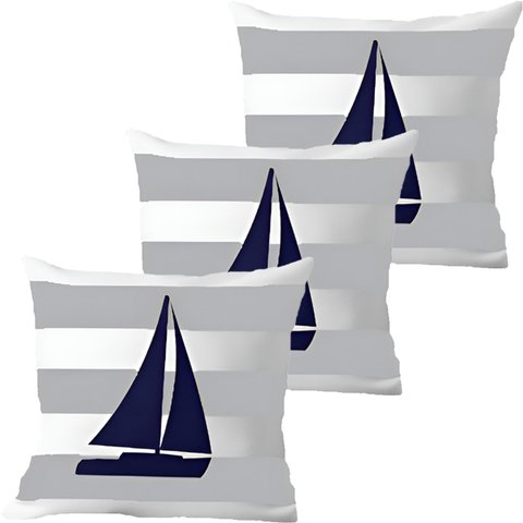 Kit 3 Capas de Almofadas Barco À Vela Navegação Marítima