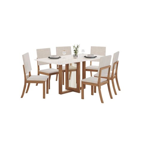 Mesa Jantar Natali 160 6 Cadeiras Milla Linho - Henn