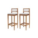 Ver imagem 2 de Kit 2 Banquetas Madeira Mel Pub Encosto Assento Sintetico:Mel com Sintetico Off White