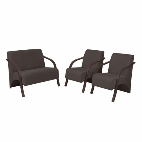 Conjunto Poltronas Vênus Braço Madeira Suede Marrom