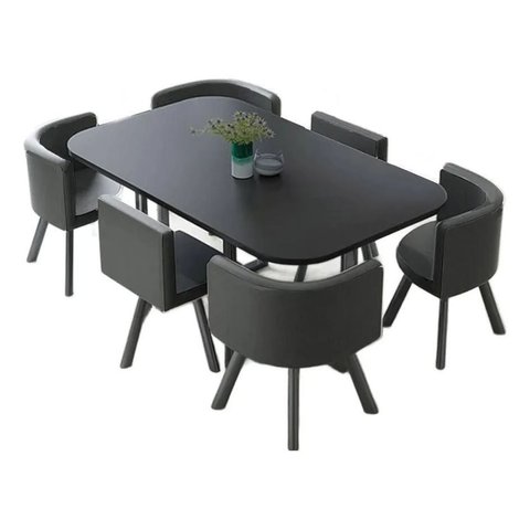 Mesa de Jantar Minimalista com 6 Cadeiras Compacta 145cm
