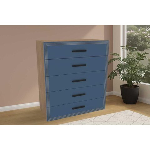 Cômoda de Quarto Valência C/ 5 Gavetas Freijo/azul - Politorno