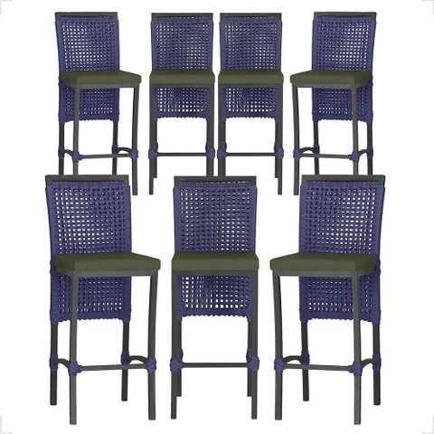 7 Banquetas em Alumínio Roma Preta Corda Náutica Tecido 13