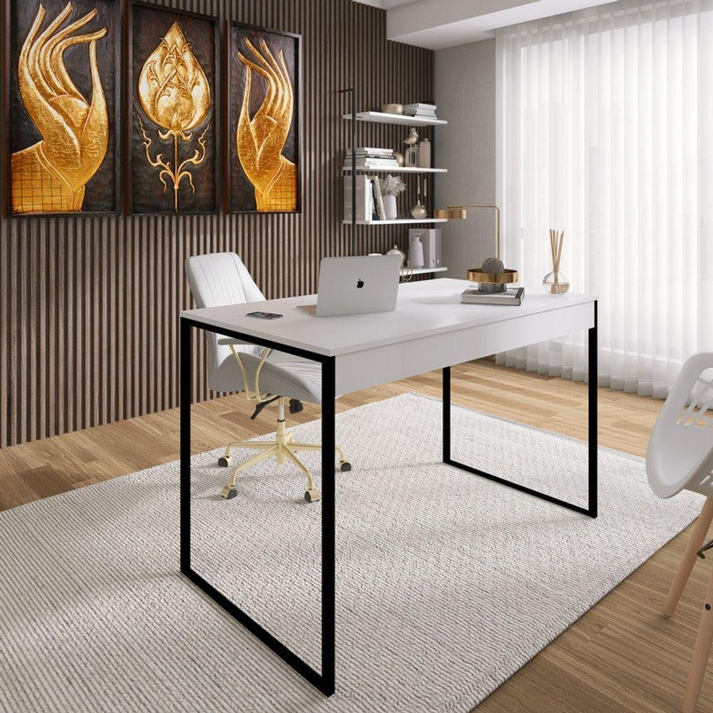 Mesa de Escritório Branco Office 90cm Estilo Industrial | MadeiraMadeira