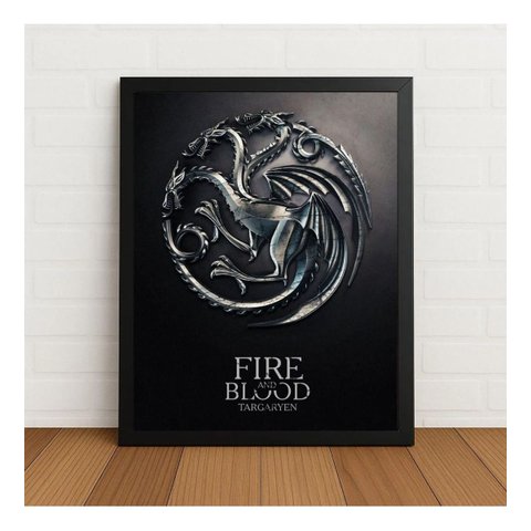 Quadro Decorativo Casa Targaryen c/ Moldura e Vidro Preto