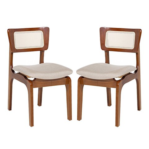 Kit 2 Cadeiras Portugal para Jantar em Madeira Imbuia Tela Rattan Linho Bege M58
