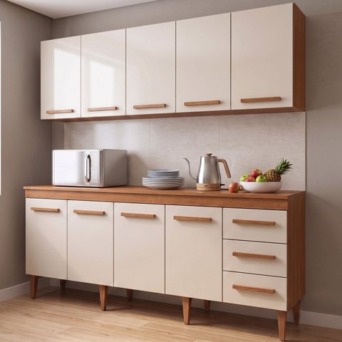 Cozinha Completa 4 Peças 9 Portas 3 Gavetas 201cm com Tampo