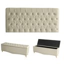 Ver imagem 1 de Kit Estrela Cabeceira de Cama Painel e Calçadeira Baú Botão Cristal Casal 140 Cm Suede Porcelana