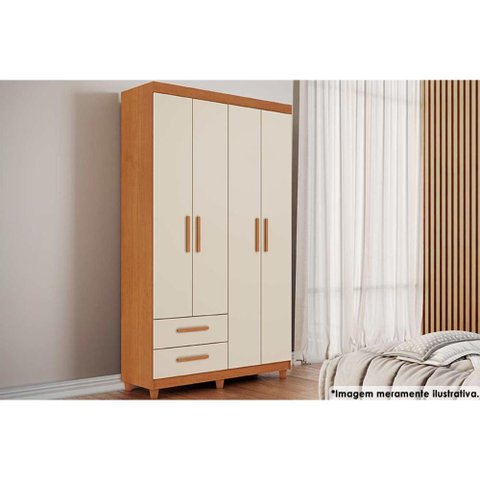 Guarda Roupa Solteiro 4 Portas e 2 Gavetas Canadá Plus Cinamomo/off White - Conquista