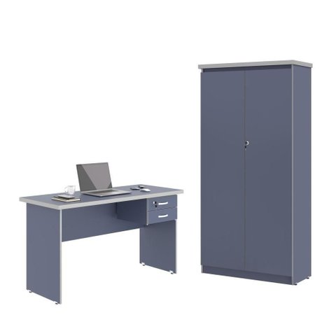 Escrivaninha com Armário Brisa Alta Escritório 2 Portas 2 Gavetas MDP 120cm Azul