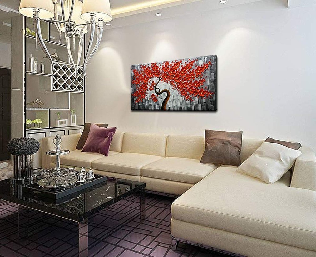 Quadro Pintura Tela árvore vermelha contemporânea 5362: 50cm (A) x 100cm (L) - 1