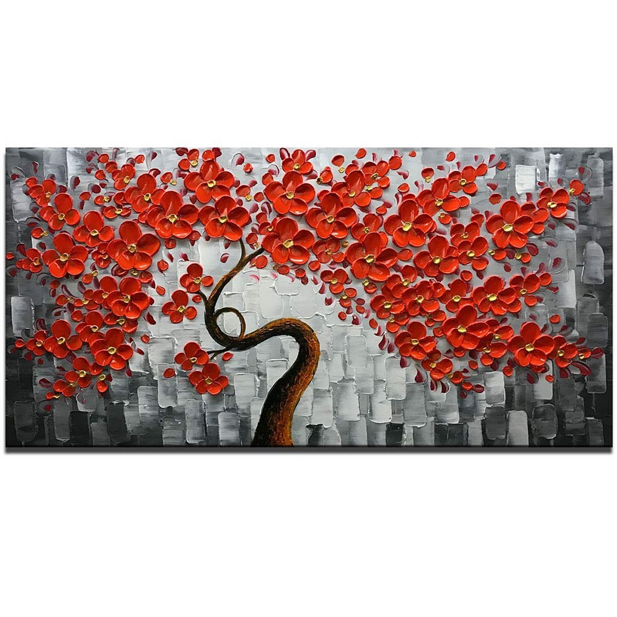 Quadro Pintura Tela árvore vermelha contemporânea 5362: 50cm (A) x 100cm (L) - 5