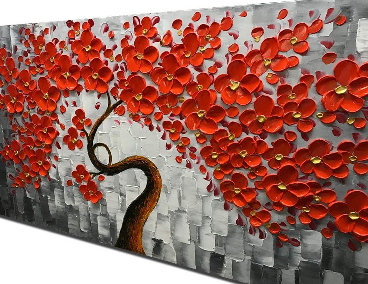 Quadro Pintura Tela árvore vermelha contemporânea 5362: 50cm (A) x 100cm (L) - 4