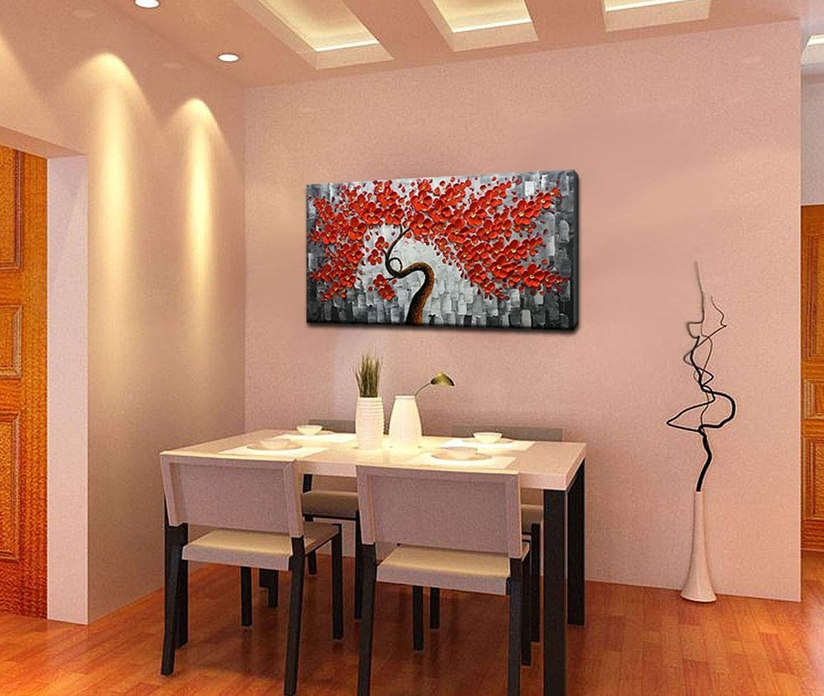Quadro Pintura Tela árvore vermelha contemporânea 5362: 50cm (A) x 100cm (L) - 3