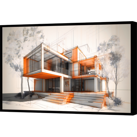 Quadro Decorativo Canvas Filete Engenharia Construções Planta de Casa Gg