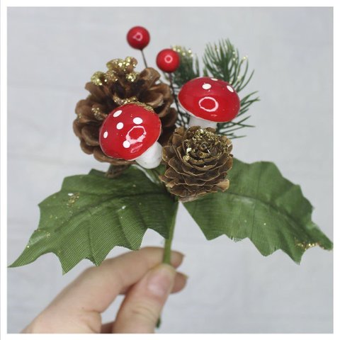 10 Ramos Cogumelos Decoração de Natal Artificial 17cm
