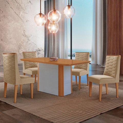Mesa de Jantar Isadora 120cm Tampo Mdf Laminado com 4 Cadeiras Safira